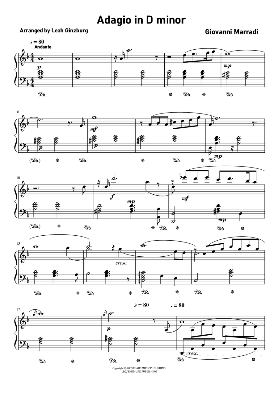 Sunshine (adagio In D Minor) Easy Piano scores gallery preview page 1