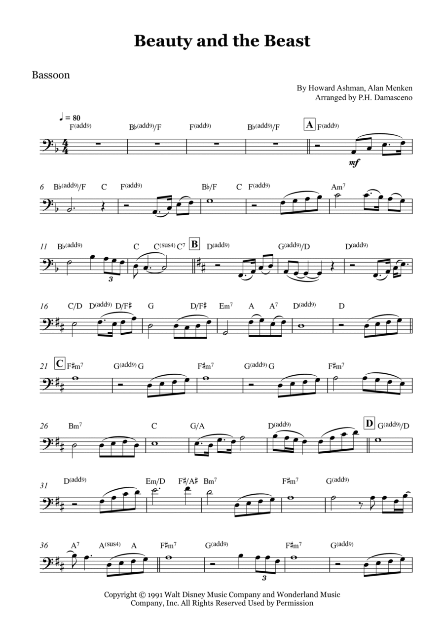Beauty And The Beast Bassoon scores gallery preview page 1