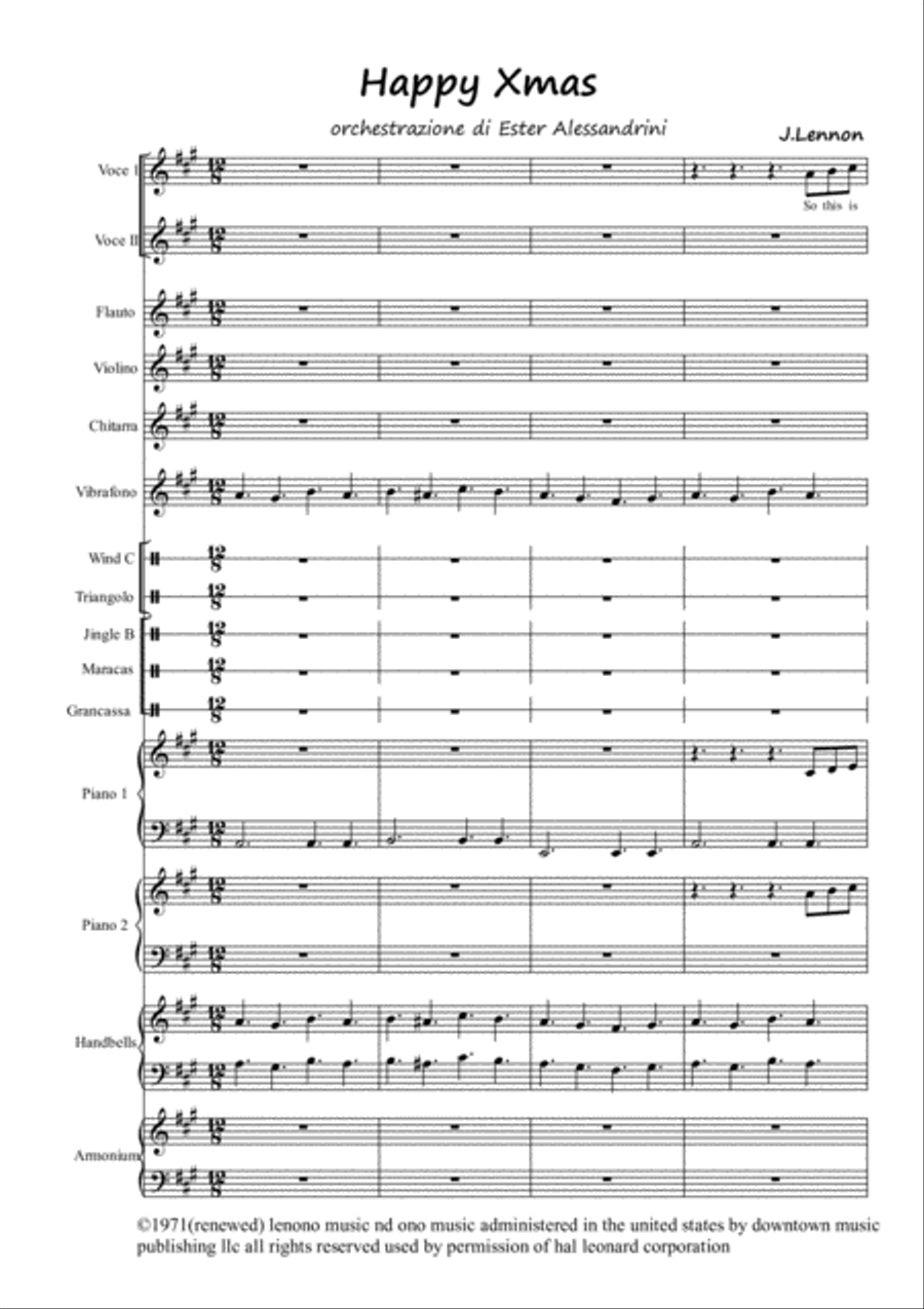 Happy Xmas (War Is Over) Handbell Choir scores gallery preview page 1