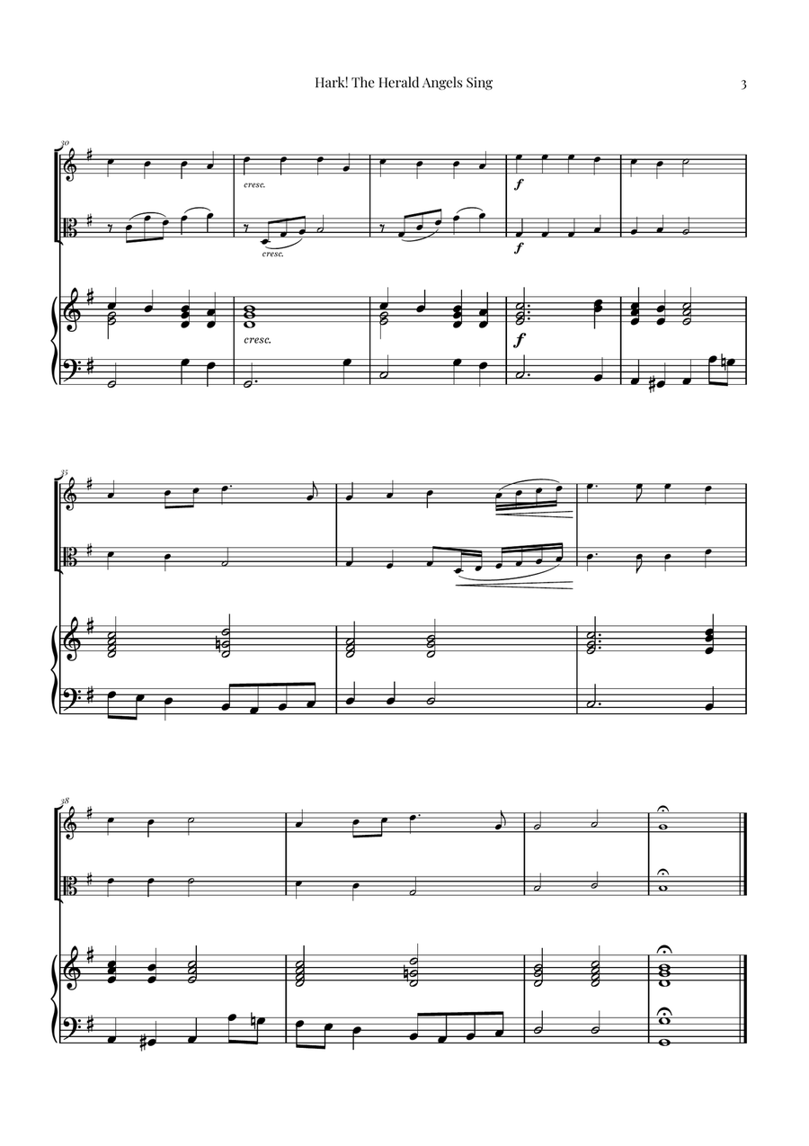 Hark! The Herald Angels Sing Duet Arrangement | Christmas Carol Sheet Music String Duet scores gallery preview page 3