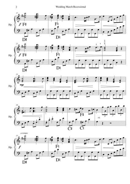 Wedding March Recessional (Mendelssohn) - pedal harp solo image number null