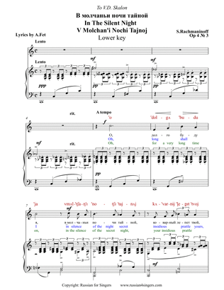 "In The Silent Night" Op.4 N3 Lower key DICTION SCORE with IPA and translation (Treble clef)