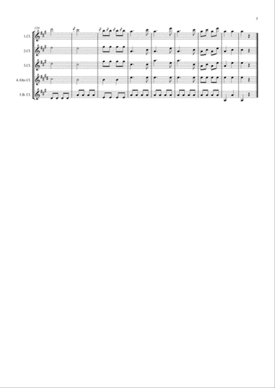 Mozart: Piano Sonata No.11 in A K331. Mvt. III Rondo Alla Turca (Turkish March) - clarinet quintet Woodwind Quintet scores gallery preview page 5
