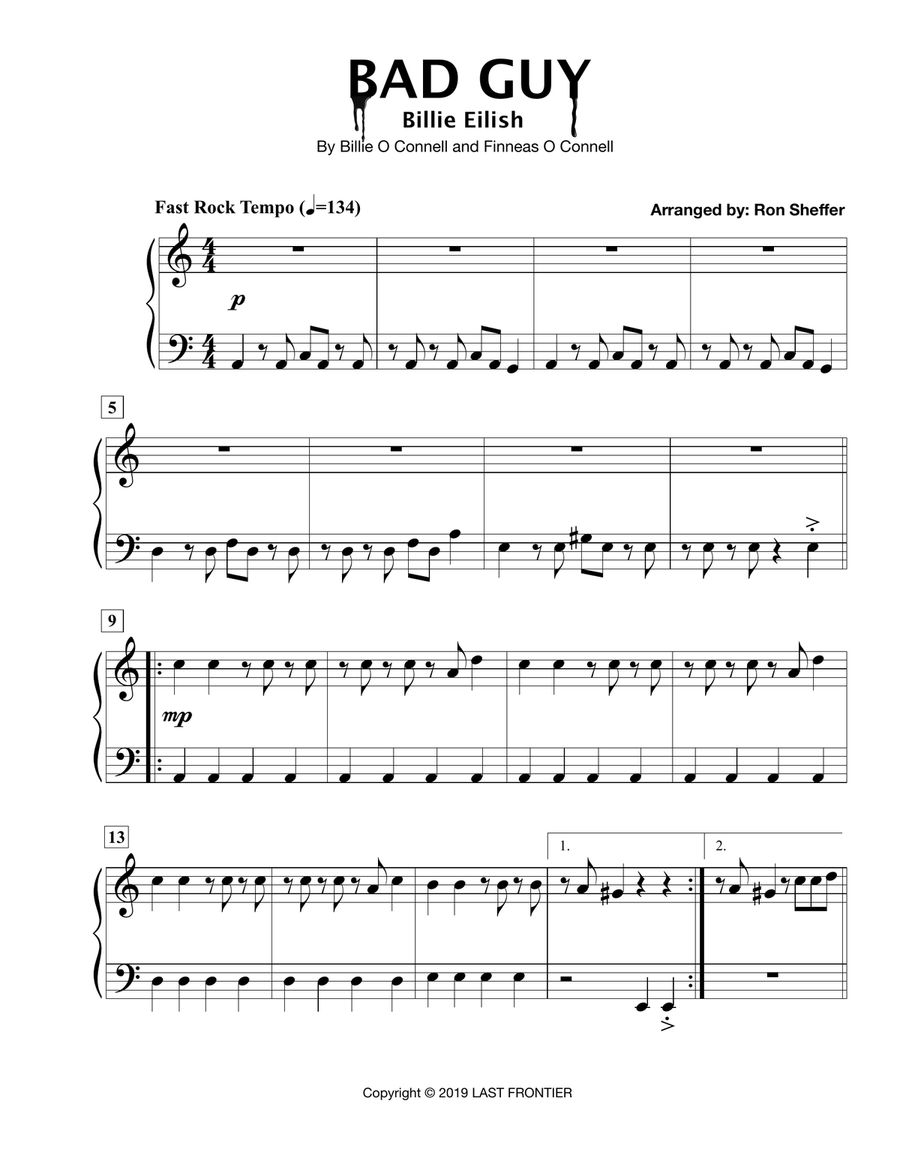 Bad Guy Easy Piano scores gallery preview page 1