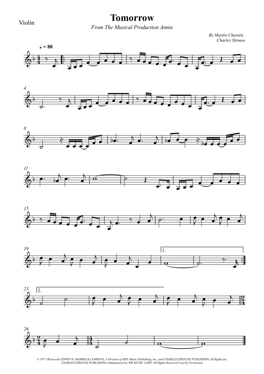 Tomorrow Violin Solo scores gallery preview page 1