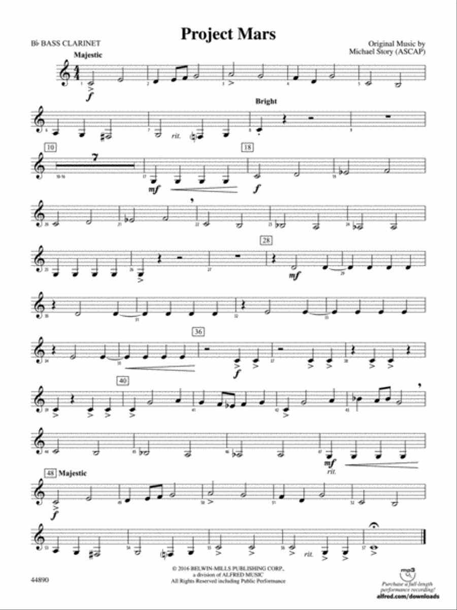 Project Mars: B-flat Bass Clarinet Concert Band scores gallery preview page 1