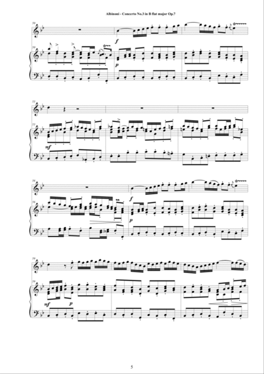 Albinoni - Oboe Concerto No.3 in B flat major Op.7 for Oboe and Piano Piano scores gallery preview page 5