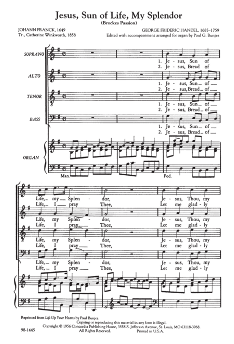 Jesus, Sun of Life, My Splendor (Handel/Bunjes) - SATB 4-Part scores gallery preview page 2