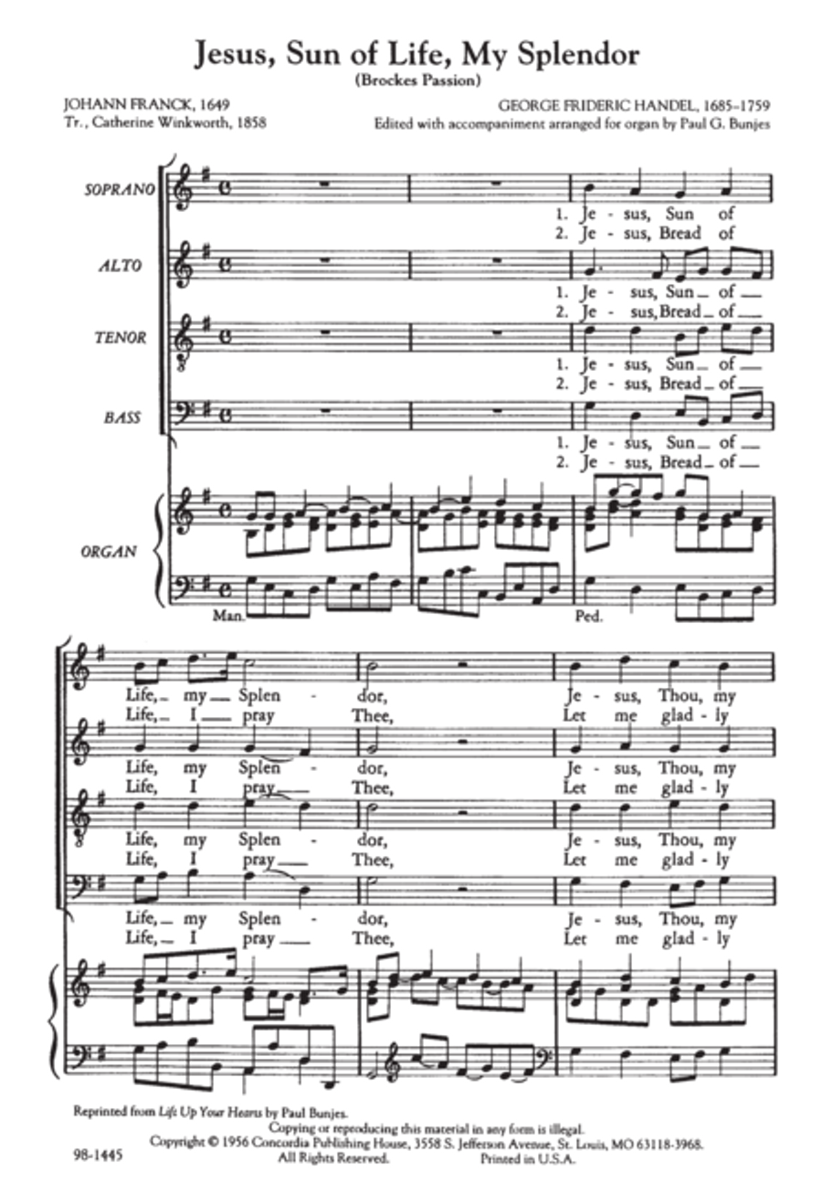 Jesus, Sun of Life, My Splendor (Handel/Bunjes) - SATB