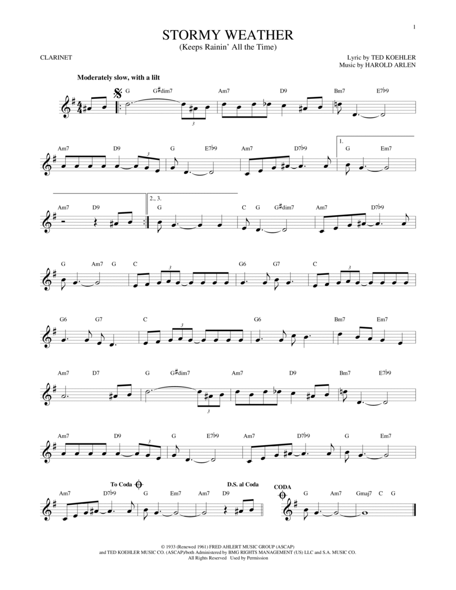 Stormy Weather (Keeps Rainin' All The Time) Clarinet Solo scores gallery preview page 1