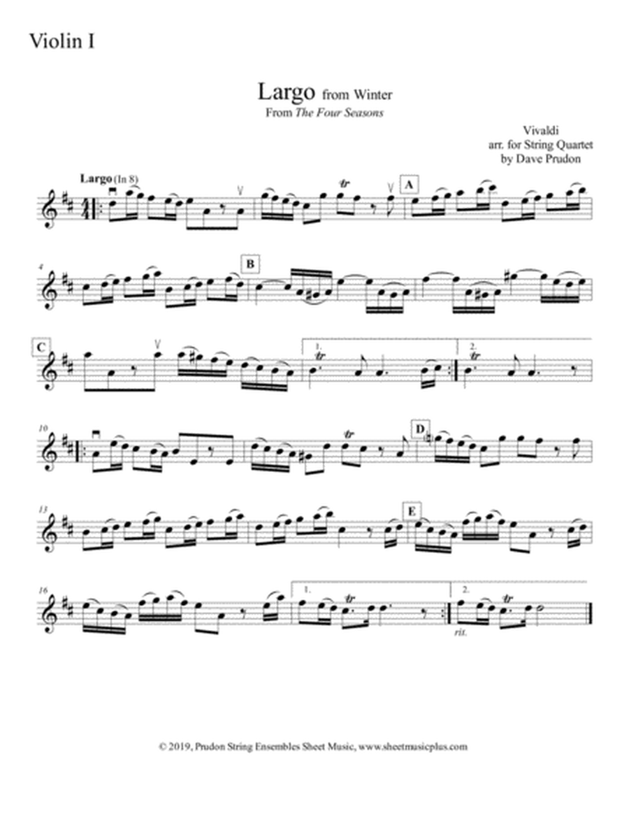 Vivaldi Winter (Largo) for String Quartet image number null