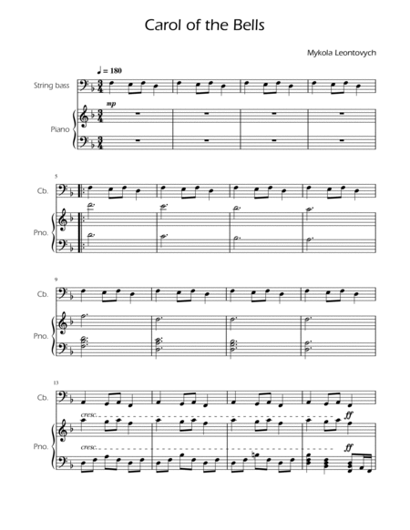 Carol of the Bells - String Bass Solo w/ Piano image number null