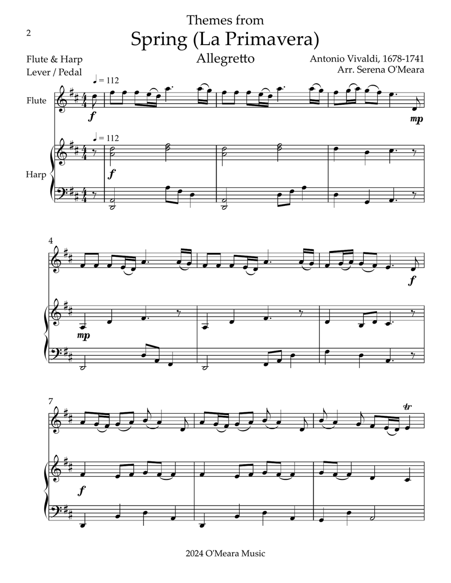 Spring (La Primavera), Duet for Flute & Harp Flute scores gallery preview page 2