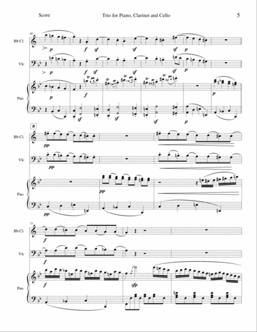 Trio for Piano, Clarinet and Cello B-Flat Clarinet scores gallery preview page 5