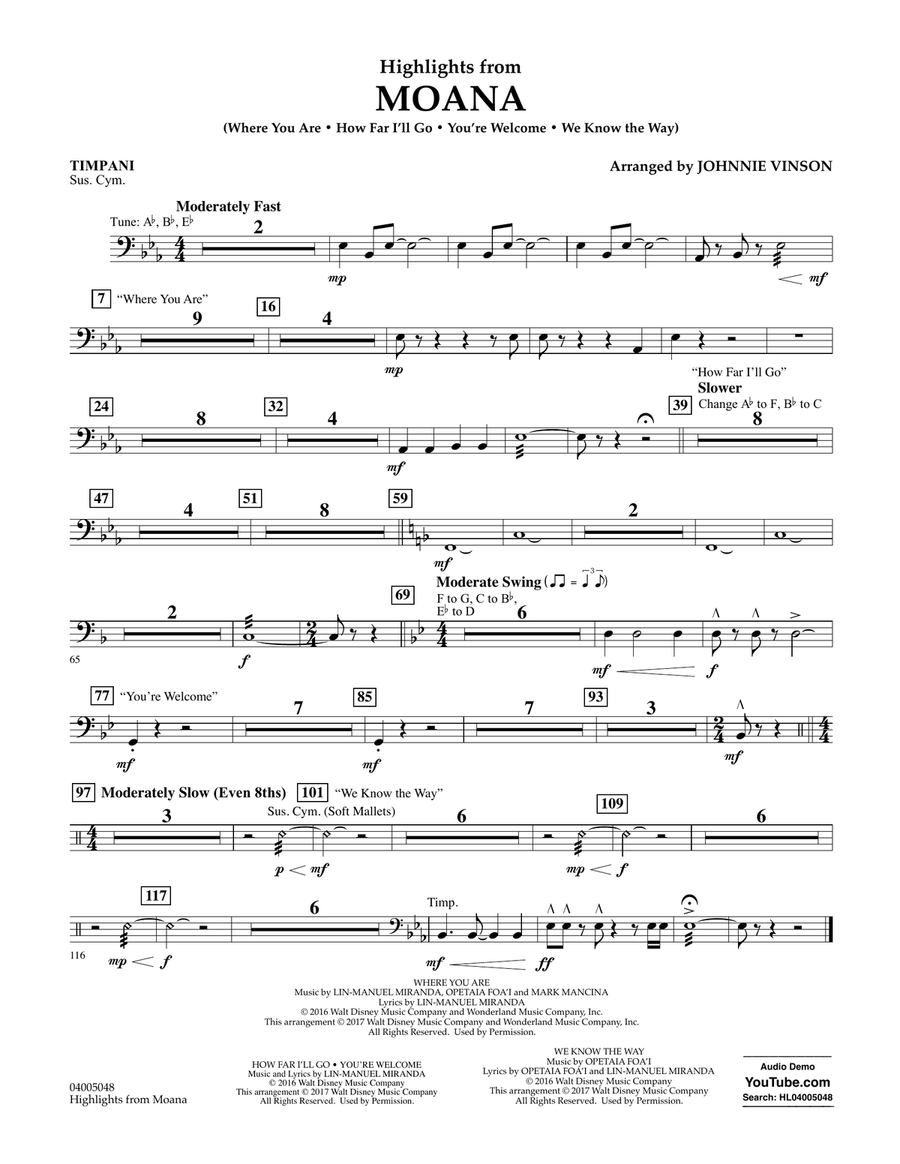 Highlights from Moana - Timpani Concert Band scores gallery preview page 1