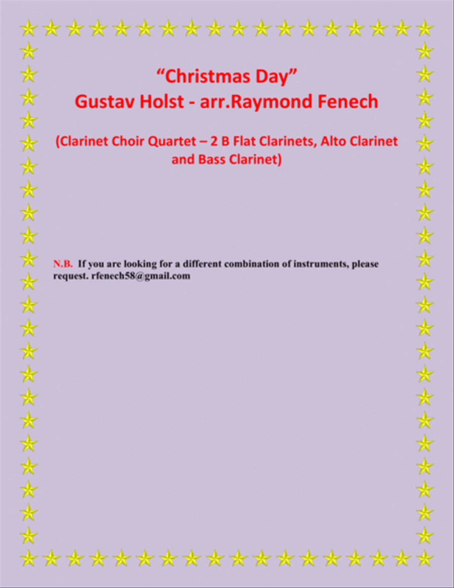 Christmas Day-Gustav Holst-CLARINET CHOIR QUARTET (2 B Flat Clarinets; Alto Clarinet and Bass Clarin Clarinet Quartet scores gallery preview page 3