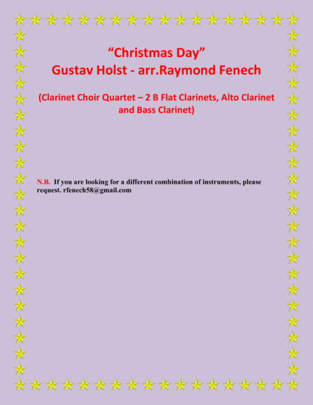 Christmas Day-Gustav Holst-CLARINET CHOIR QUARTET (2 B Flat Clarinets; Alto Clarinet and Bass Clarin image number null