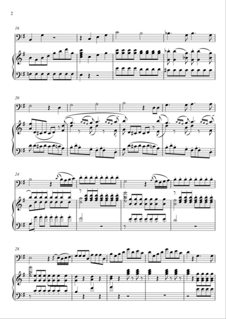W.A Mozart - Der Hölle Rache kocht in meinem Herzen (Die Zauberflöte) Double Bass Solo - G Key String Duet scores gallery preview page 2