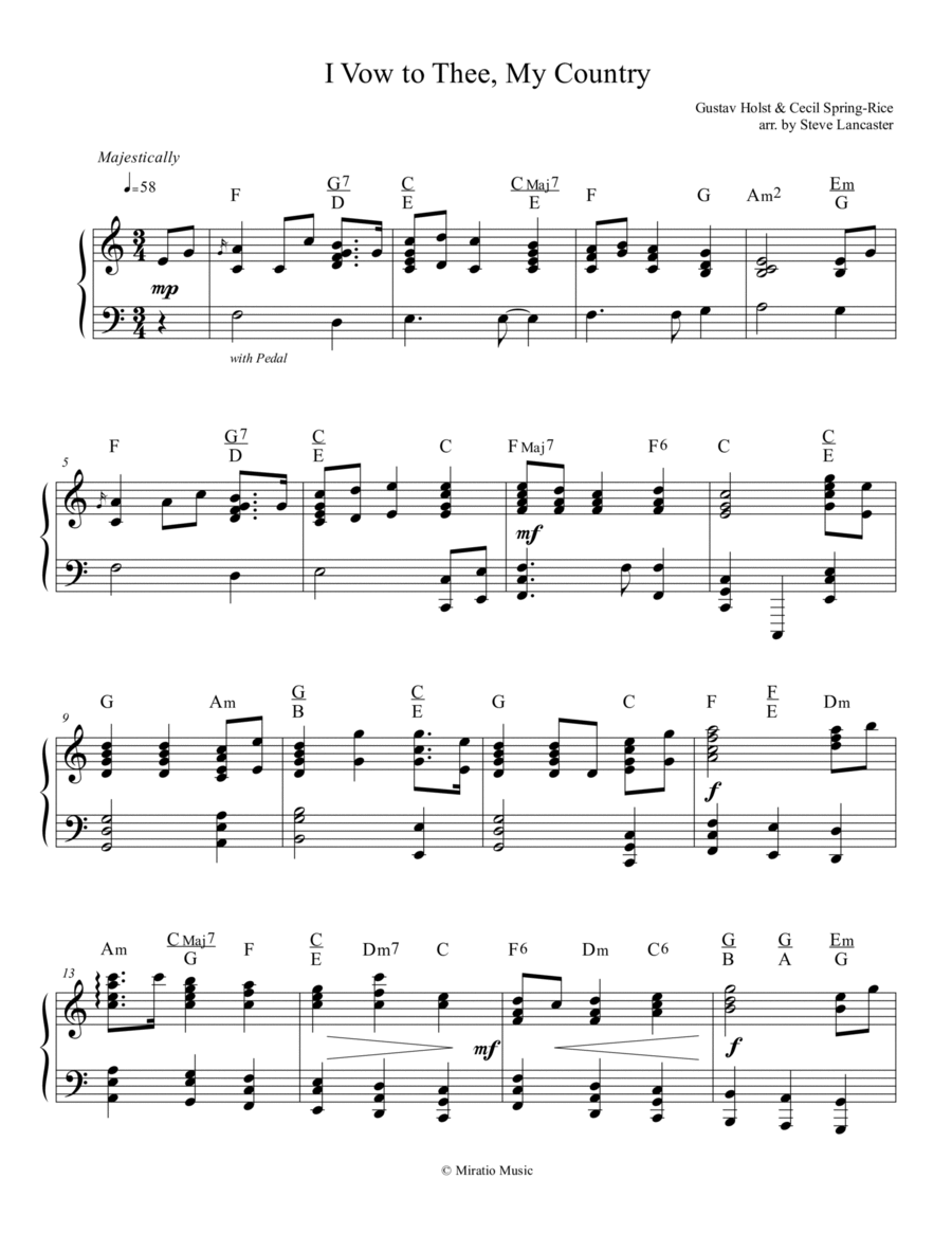 I Vow to Thee, My Country - solo piano arr. Piano Solo scores gallery preview page 1