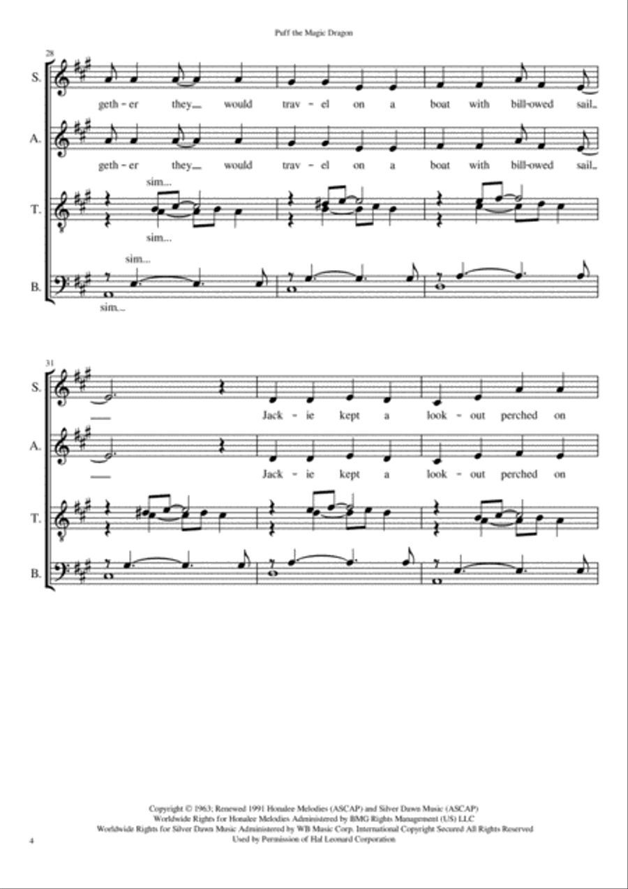 Puff The Magic Dragon Puff The Magic Dragon 4-Part scores gallery preview page 4