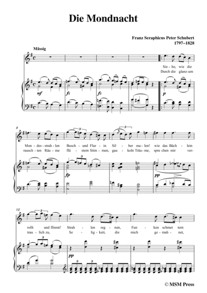 Schubert-Die Mondnacht,in G Major,for Voice&Piano image number null