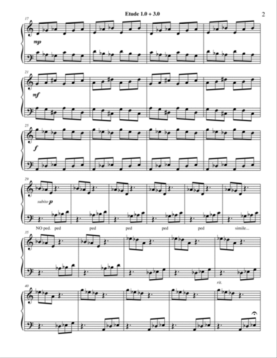 Etude 1.0 + 3.0 for Piano Solo from 25 Etudes using Symmetry, Mirroring and Intervals Piano Method scores gallery preview page 2