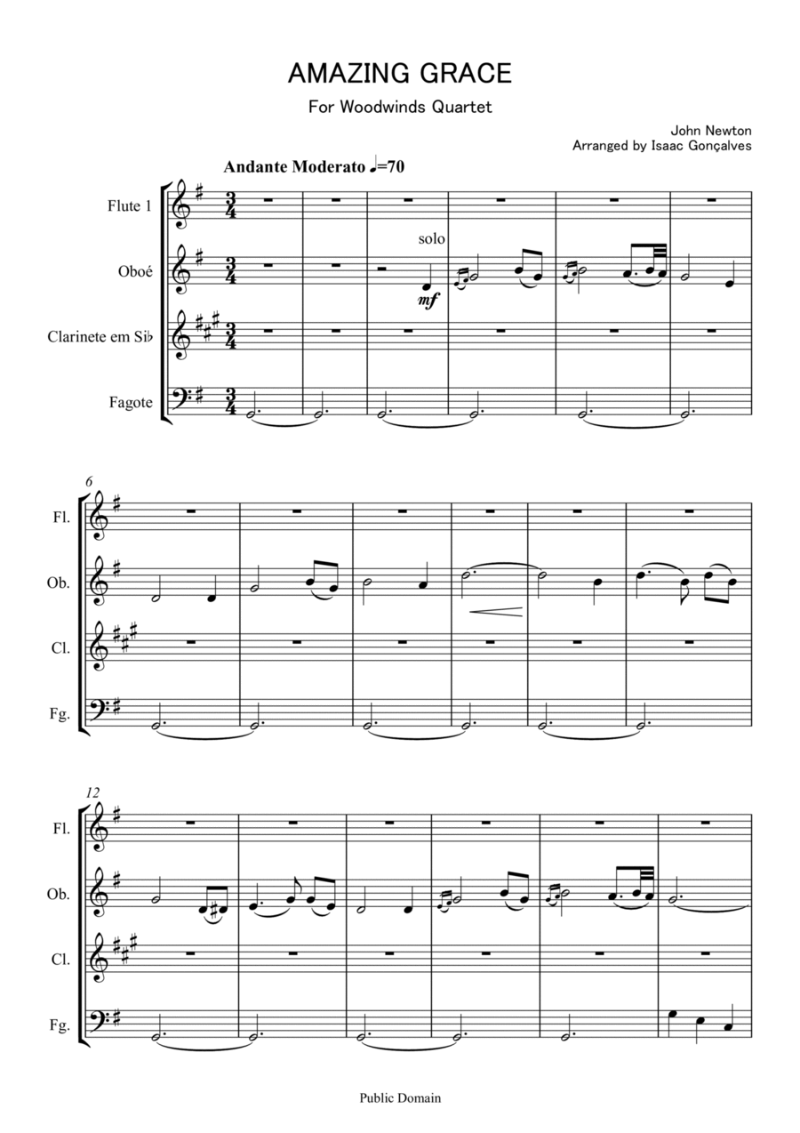 Amazing Grace Amazing Grace Woodwind Quartet scores gallery preview page 1