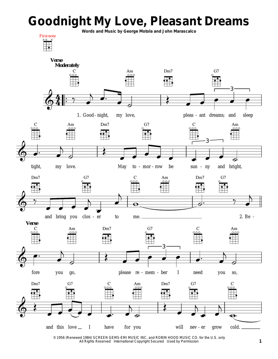 Goodnight My Love, Pleasant Dreams Ukulele scores gallery preview page 1
