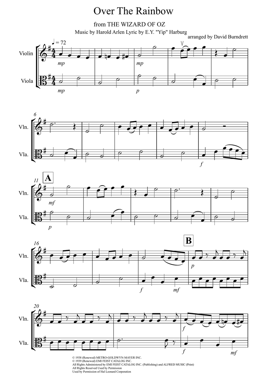 Over The Rainbow (from The Wizard Of Oz) Over The Rainbow (from The Wizard Of Oz) String Duet scores gallery preview page 1