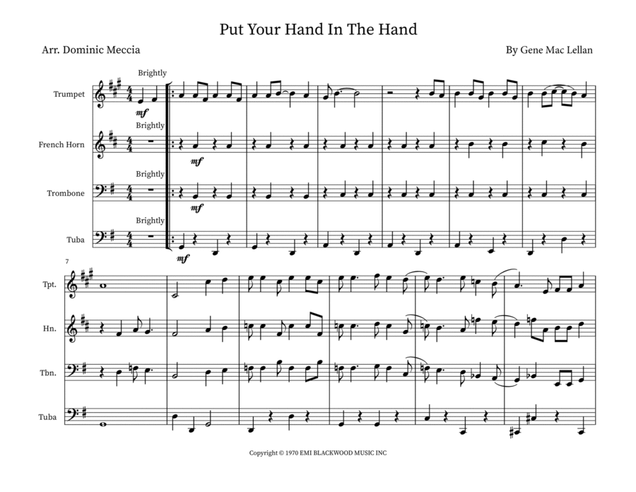 Put Your Hand In The Hand Brass Ensemble scores gallery preview page 1