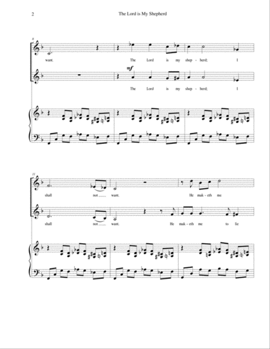The Lord is My Shepherd (Psalm 23) - for vocal duo (soprano/alto) with piano Piano Accompaniment scores gallery preview page 2