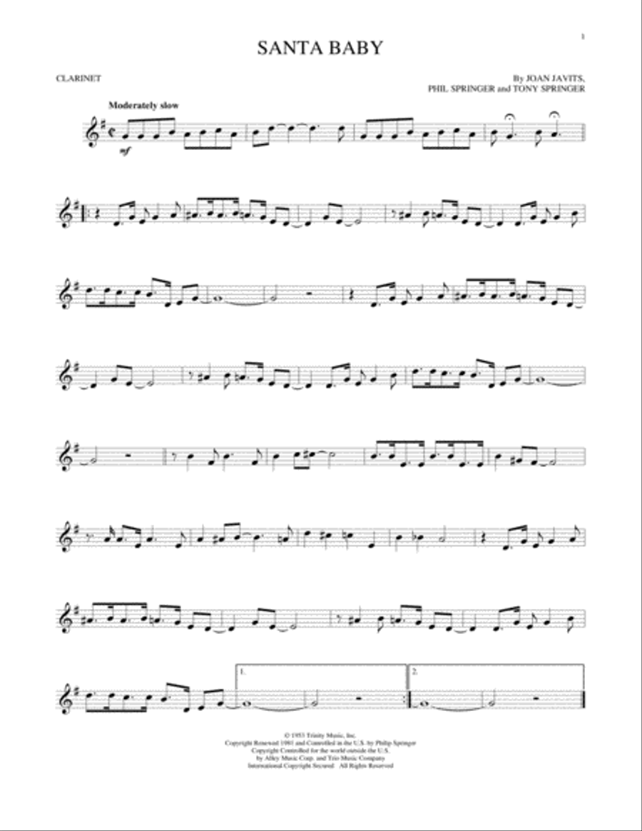 Santa Baby Santa Baby Clarinet Solo scores gallery preview page 1