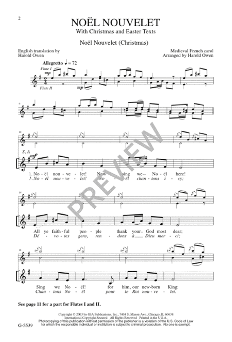 Noel Nouvelet / Now the Green Blade Rises 3-Part scores gallery preview page 1