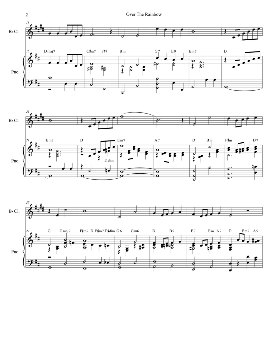 Over The Rainbow (from The Wizard Of Oz) Clarinet Solo scores gallery preview page 2