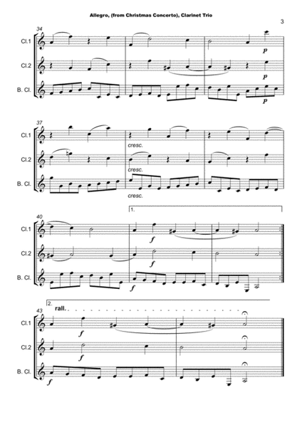 Christmas Concerto, Allegro, by Corelli; for Clarinet trio