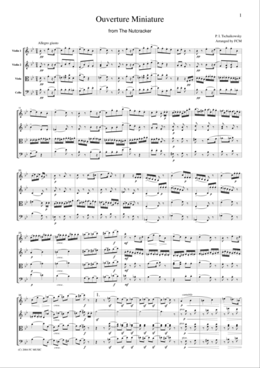 Tchaikowsky Overture Miniature from The Nutcracker, for string quartet, CT005 String Quartet scores gallery preview page 1