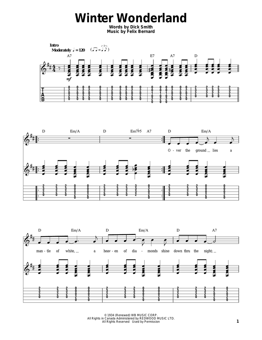 Winter Wonderland Guitar Tablature scores gallery preview page 1