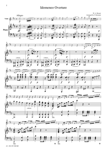 Mozart Idomeneo Overture, for Violin & Piano, VM001