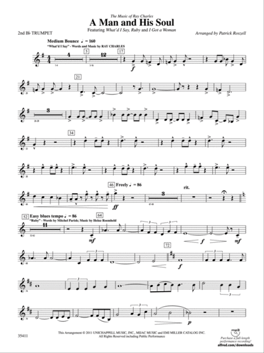 A Man and His Soul: 2nd B-flat Trumpet Concert Band scores gallery preview page 1