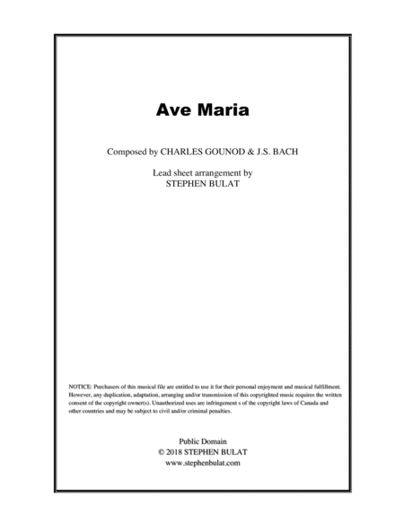 Ave Maria (Bach/Gounod) - Lead sheet (key of D)