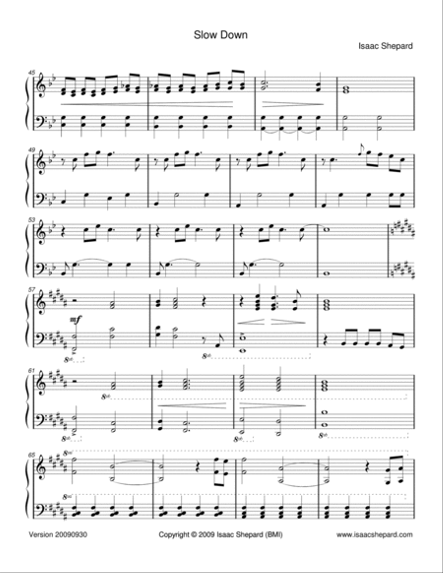 Slow Down Piano Solo scores gallery preview page 3