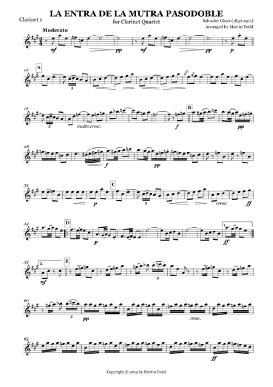 La Entra de la Mutra Pasodoble for Clarinet Quartet Clarinet Quartet scores gallery preview page 5