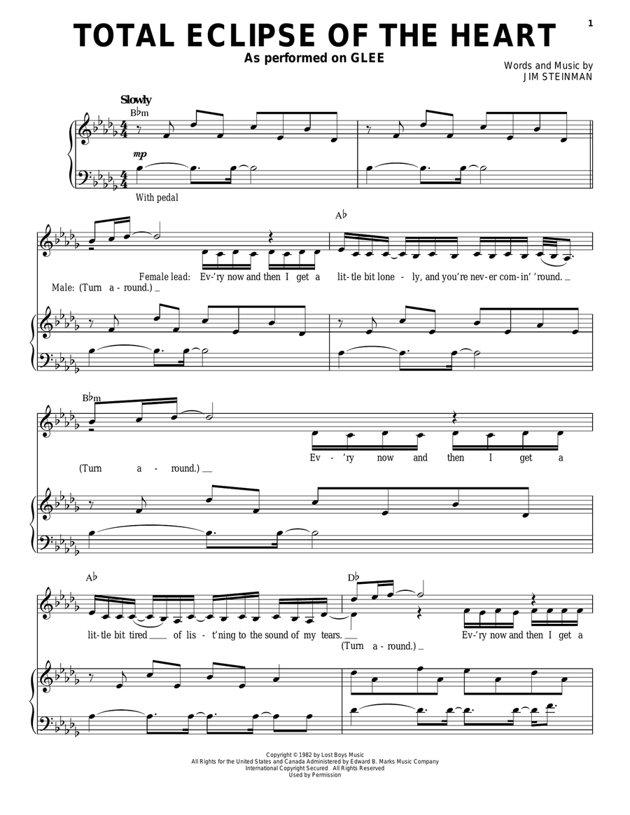 Total Eclipse Of The Heart Piano, Vocal scores gallery preview page 1