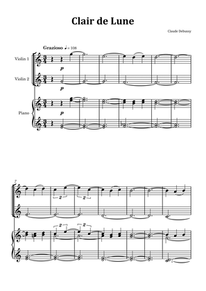 Book cover for Clair de Lune by Debussy - Violin Duet with Piano