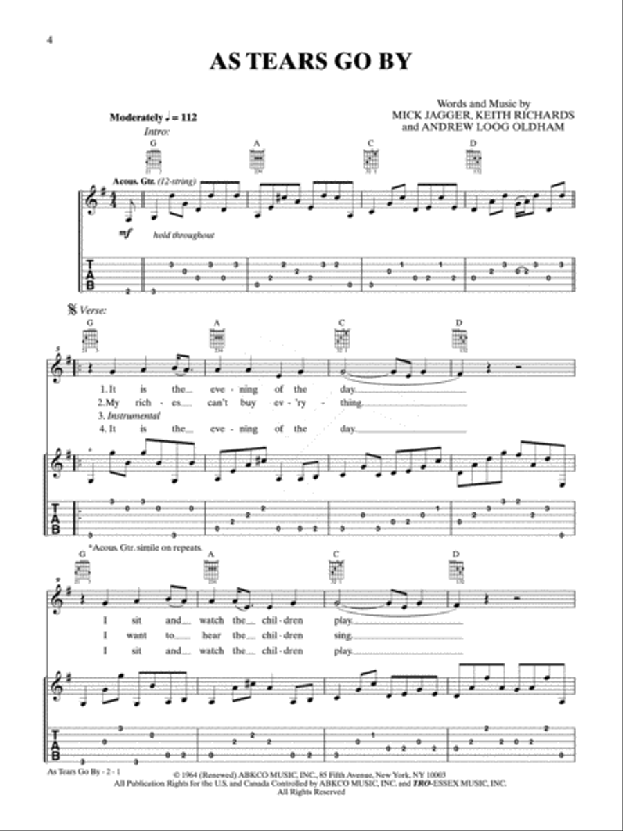 As Tears Go By Guitar Tablature scores gallery preview page 1