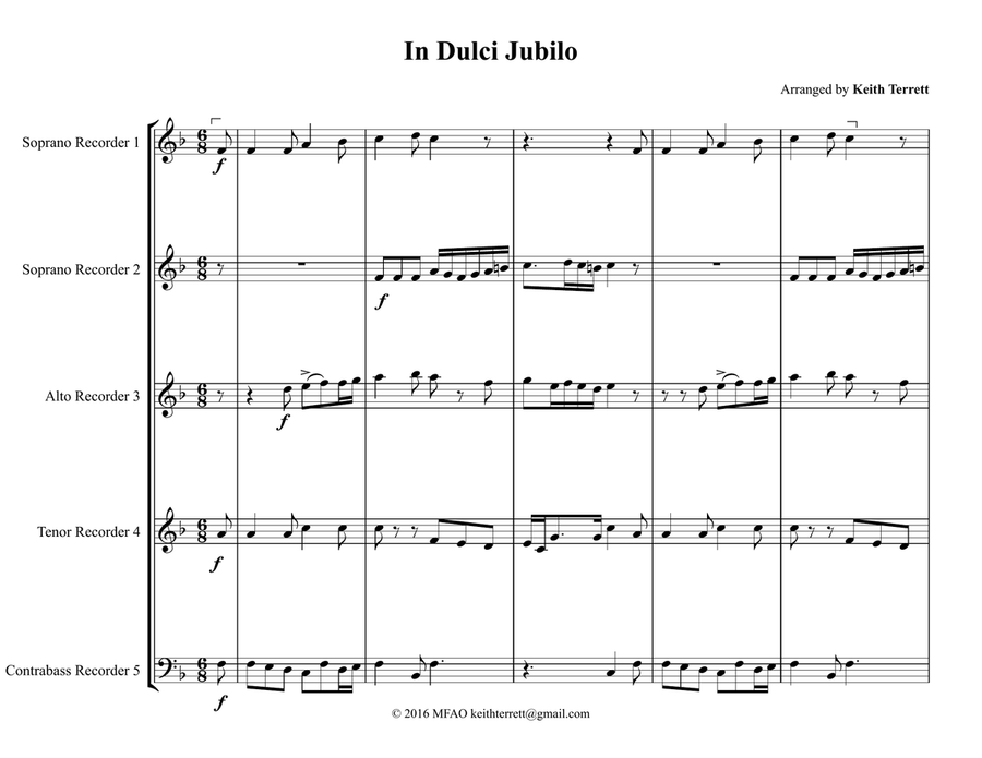 In Dulce Jubilo for Recorder Quintet Small Ensemble scores gallery preview page 1