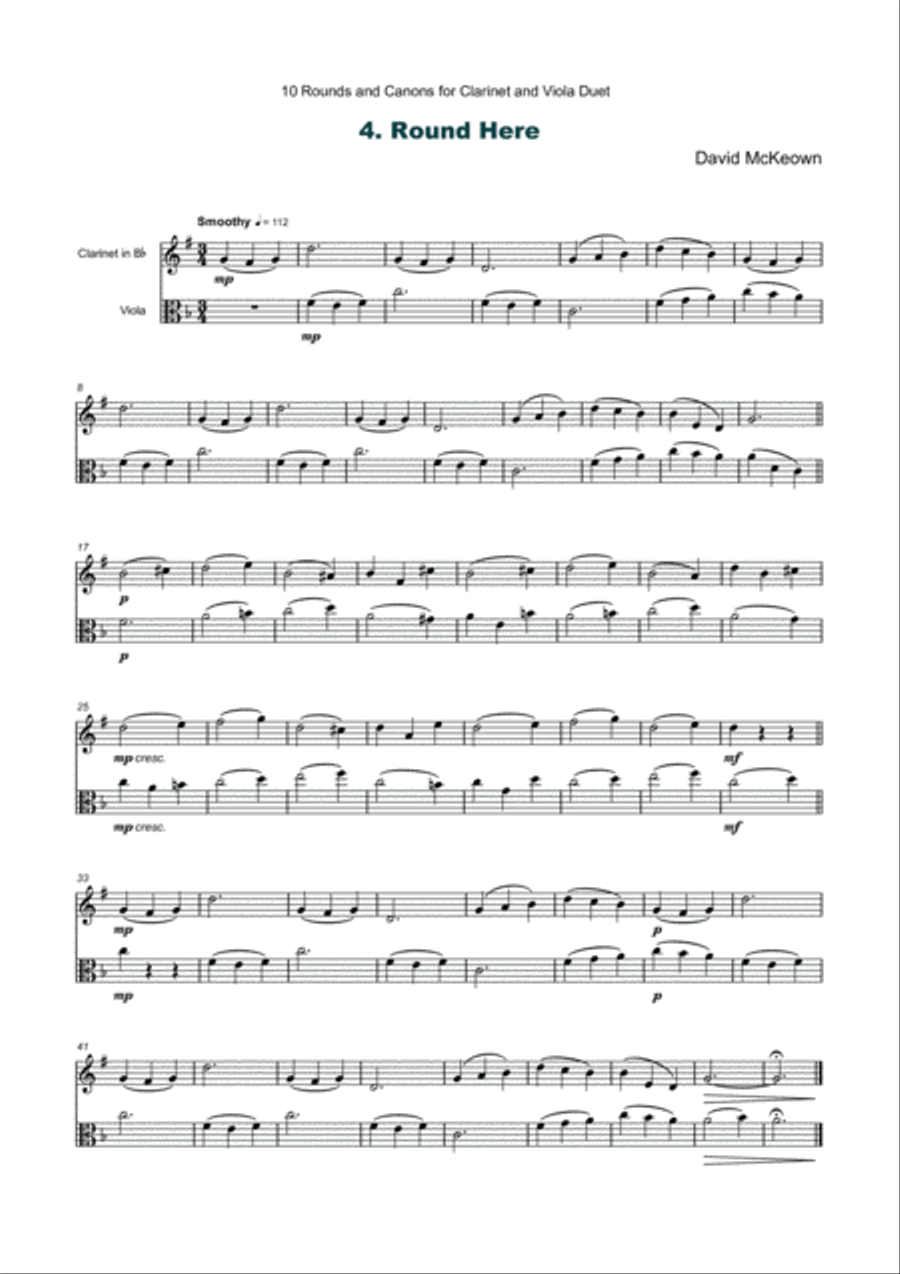 10 Rounds and Canons for Clarinet and Viola Duet Chamber Music scores gallery preview page 5