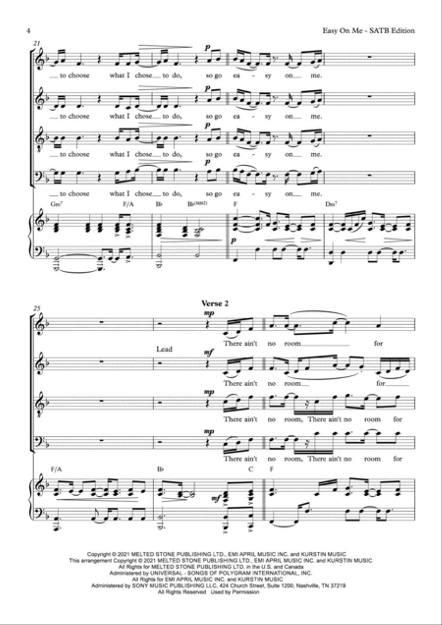 Easy On Me 4-Part scores gallery preview page 4