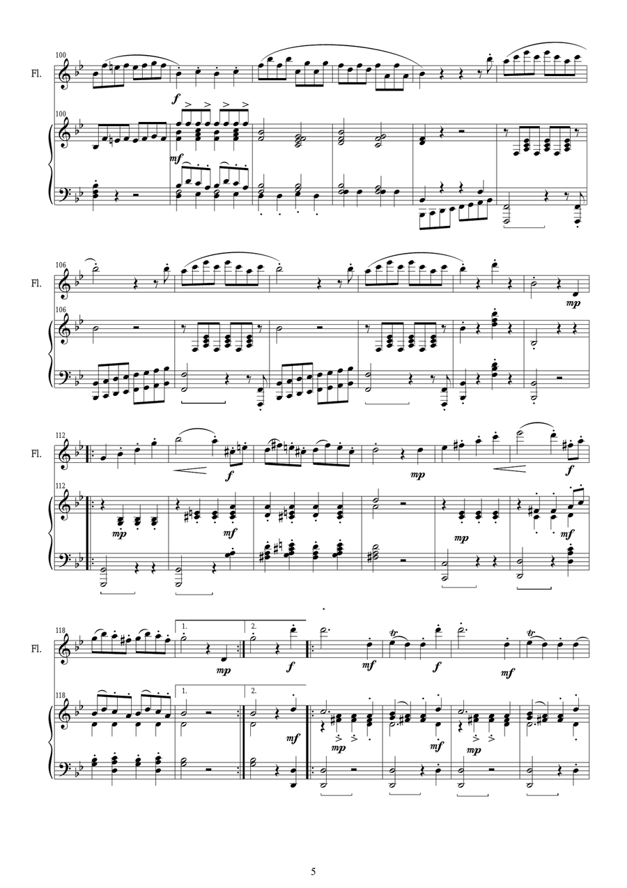 Mozart - Symphony in G minor No.40 mov. 4 Allegro assai -Flute and Piano Flute Solo scores gallery preview page 5