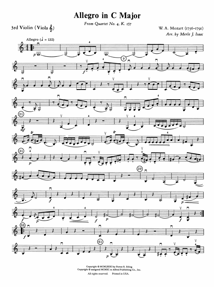 Allegro in C Major: 3rd Violin (Viola [TC])